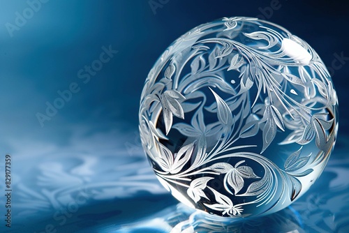 Elegant crystal paperweight with floral design and text space 
