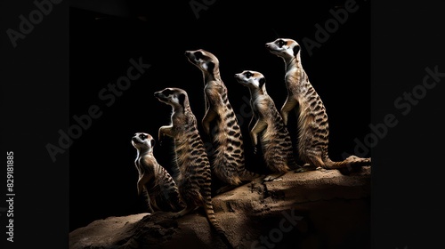 meerkats group on a black background 