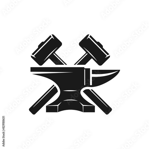 anvil and crossed hammers icon vector