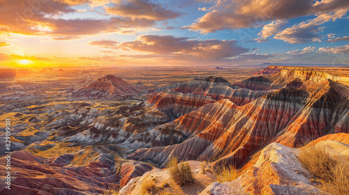 A colorful southwestern desert landscape at sunset