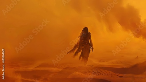 nomad traversing desert during intense sandstorm survival in harsh conditions digital art
