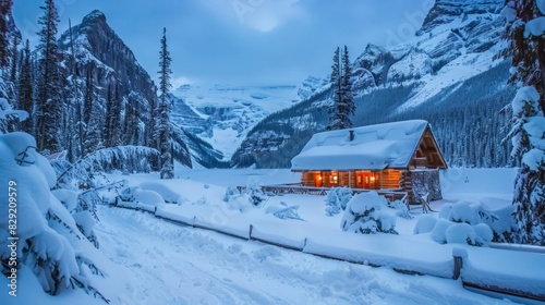 Experience the stunning beauty of Emerald Lake in Yoho National Park, British Columbia. The snow-covered landscape and glowing wooden lodge nestled in the rocky mountains