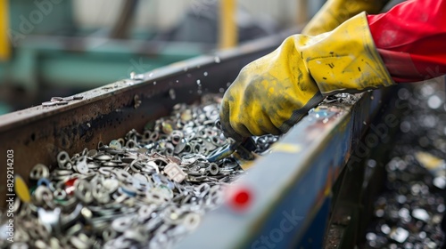 A worker using a magnet to separate metal ss from other materials ensuring proper recycling.