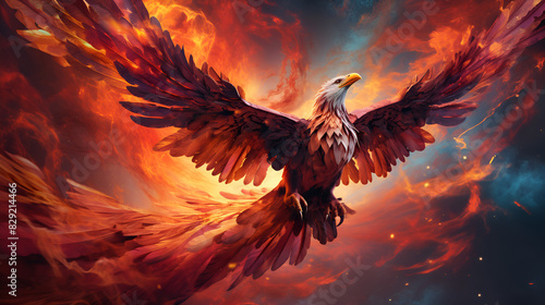 Phoenix is flying burning with fire. Birds. Mythical creatures