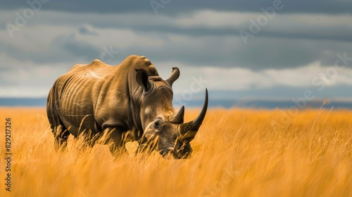Rhinoceros in the grasslands of the game reserve in Southern Africa