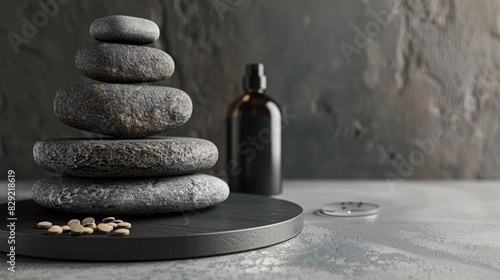 Stones on podium for showcasing cosmetology perfumery medicine skincare and jewelry on a dark background