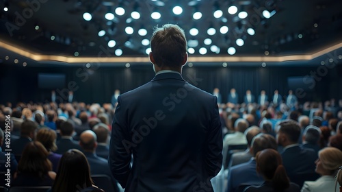 group of people in formal dressing suit as audience at large modern hall business event. Press news conference news presentation exhibition briefing reporter seminar workshop convention forum summit