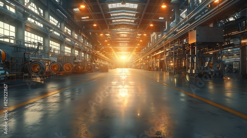 Sunrise over a clean, futuristic industrial environment, highlighting modern manufacturing processes