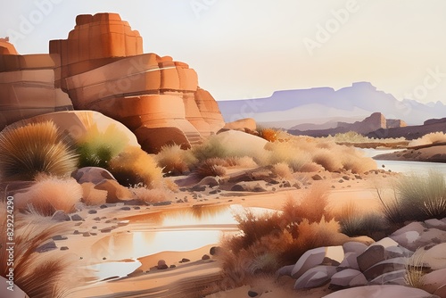  watercolour painting of the desert landscape