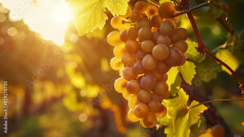 Golden Hour in the Vineyard - Ripe Grapes, Wine Harvest, Sunset Glow, Lush Nature, 4K Wallpaper