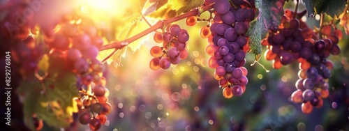 Golden Hour in the Vineyard - Ripe Grapes, Wine Harvest, Sunset Glow, Lush Nature, 4K Wallpaper