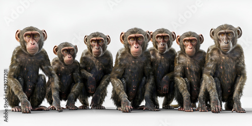 a group of monkeys on a white background.