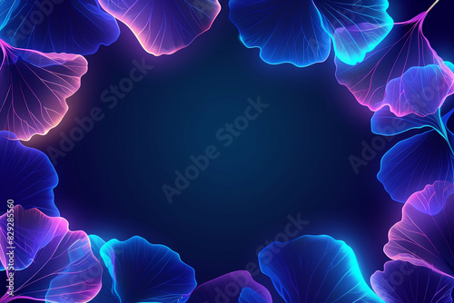 Floral Tropical Gingko Leaves background in neon colors