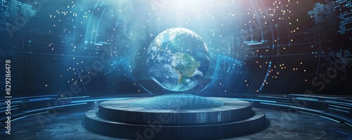 Futuristic digital representation of Earth on a technological platform