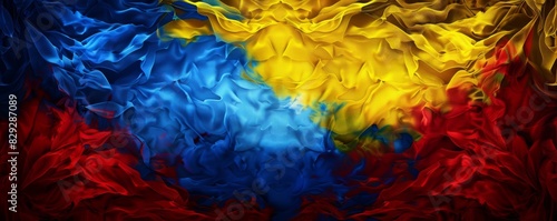 Abstract Romanian flag background with vibrant colors and artistic texture