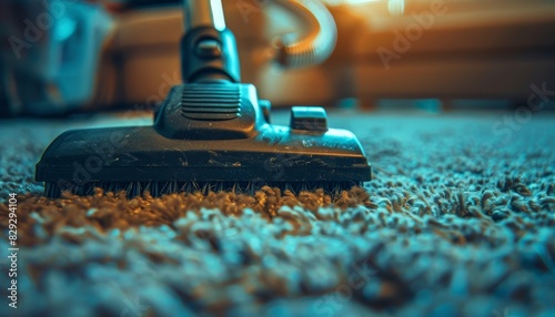 Vacuum cleaner head on dirty carpet