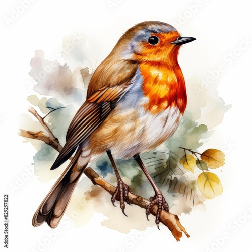 Photo of Common Backyard Birds is Robin, Watercolor Clipart style , Isolated on white background