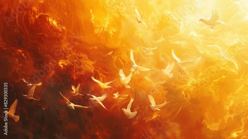 Pentecost illustration, holy fahter, christianity, doves, prayer, bible, 16:9