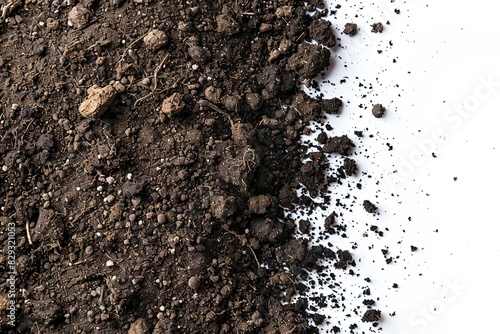 Strewn dirt pile isolated against a white backdrop. Generative Ai