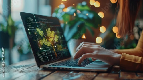 Women use a laptop computer to analyze ESG icon