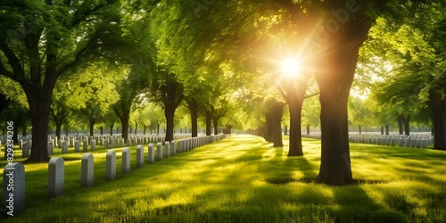 Honoring Fallen Heroes: Rows of White Gravestones in Arlington National Cemetery. Concept Memorial Day, National Cemetery, Tribute to Heroes, Honor and Remembrance, Arlington National Cemetery