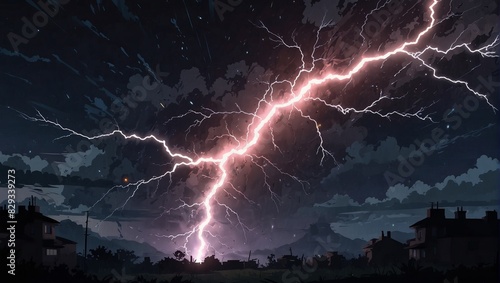 abstract amazing lightning strike, anime background.