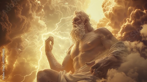 Illustration of ZEUS, god of sky and thunder. Zeus, king of the Greek gods, is ready to hurl lightning down on the world and mankind.