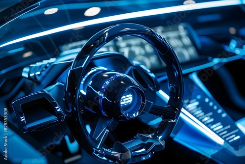 Sleek and Futuristic Electric Vehicle Steering Wheel and Controls