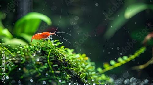 Red galaxy pinto shrimp among the other types of dwarf shrimp in fresh water aquarium tank