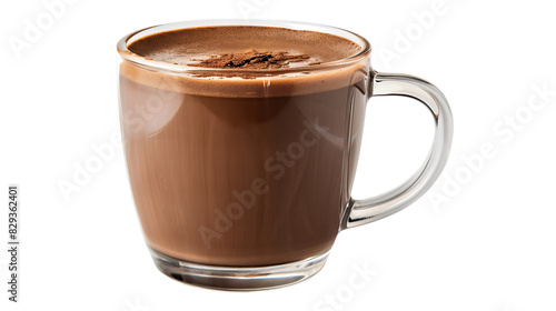 Hot chocolate drink in glass mug isolated on transparent background 