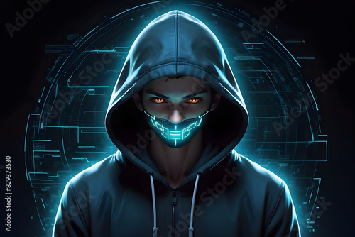A portrait of a hacker with a blurred background