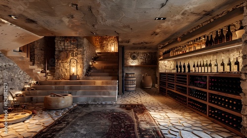 Atmospheric Premium Wine Cellar in Rustic Basement Sanctuary