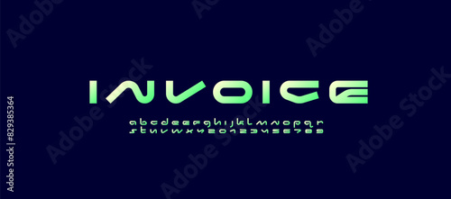 Technical wide future bright font, digital cyber alphabet, trendy multi-colored letters from A to Z and numbers from 0 to 9, vector illustration 10EPS