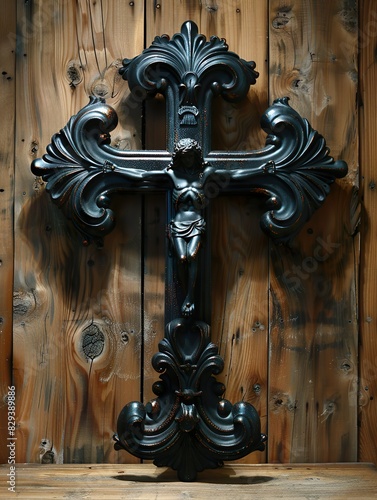 A cross adorned with intricate rococo ornamental details
