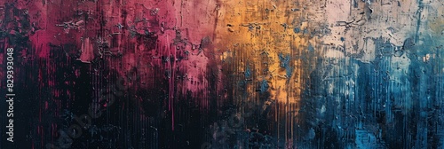 Grunge abstract background with distressed textures and urban vibes. Moody colors and detailed composition create a gritty aesthetic in this 3:1 ratio image.