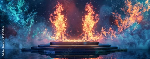 Fire and ice contrasting natural phenomena on futuristic stage setting