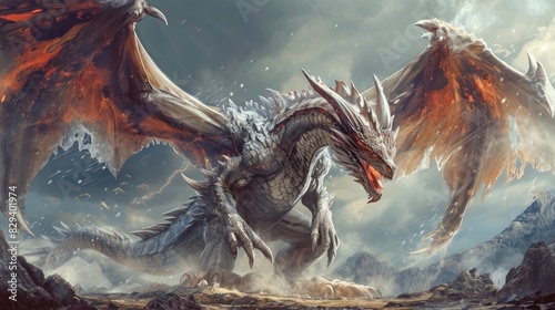 A huge aggressive mystical dragon