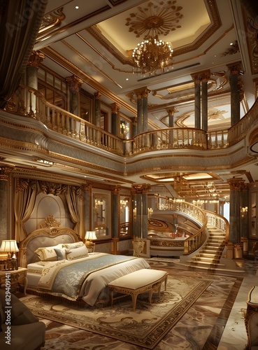 A bedroom in a luxurious mansion
