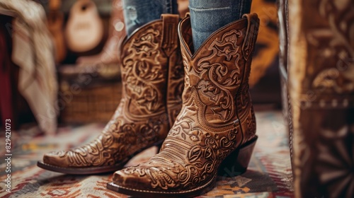 Boasting intricate tooled leather and a thick chunky heel these statement cowboy boots are sure to turn heads.