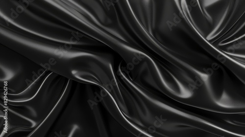  A tight shot of black fabric featuring a lengthy, undulating, pleated pattern at its base The background is included