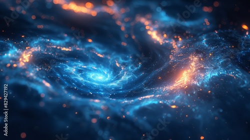 Dark blue background with swirling light flare that twists and turns created with Generative AI technology