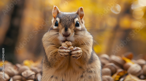 Chipmunk with cheeks full of nuts