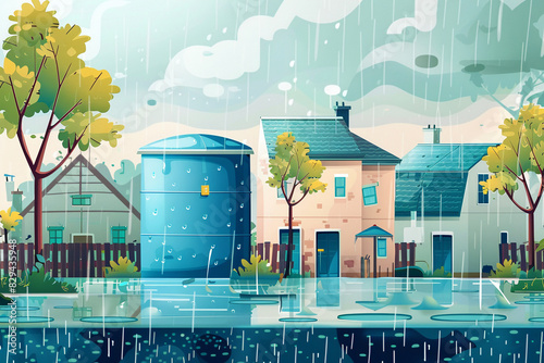 A rainwater harvesting system in an urban area.