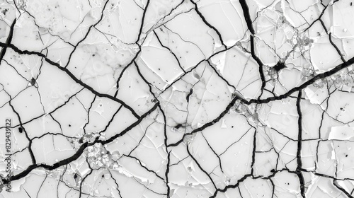  A monochrome image of intricate cracks on a marble-like ice slab, exhibiting the complex pattern of fissures within an ice sheet