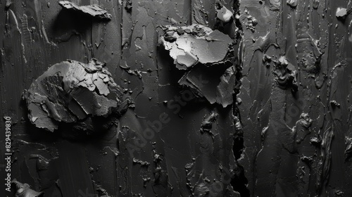  A black-and-white image of a wall with peeling paint and chips The paint chips prominently from the wall's side, while some sections peel off entirely