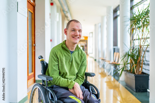 Disabled man in wheelchair in the university