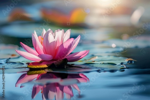 Artistic illustration of lotus flowers with butterflies, ideal for nature-themed decor. Vesak Day greeting card.. Beautiful simple AI generated image in 4K, unique.