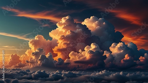 clouds are mostly white and puffy, with some orange