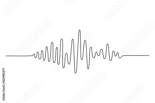 One line sound wave. Continuous linear sketch. Doodle vector illustration
