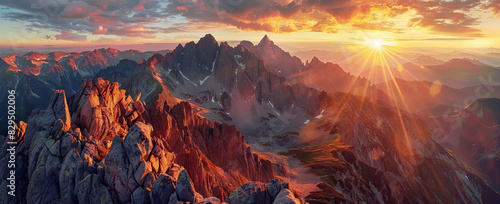 Tatra Mountains Sunrise Panorama - High Peak View of Red Rocks & Peaks, Summer Landscape National Geographic Photo